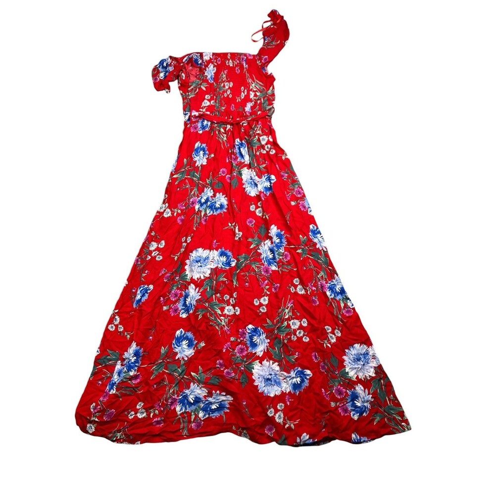 Band of Gypsies Maxi Dress Womens S Red Floral Off Shoulder Waist Tie‎ Romantic - Picture 8 of 11